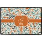Orange & Blue Leafy Swirls Door Mat - 36"x24" (Personalized)