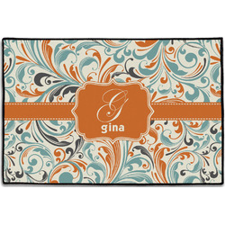 Orange & Blue Leafy Swirls Door Mat - 36"x24" (Personalized)