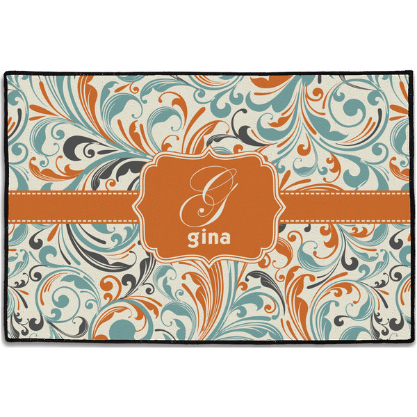 Orange & Blue Leafy Swirls Personalized Door Mat - 36x24 (APPROVAL)