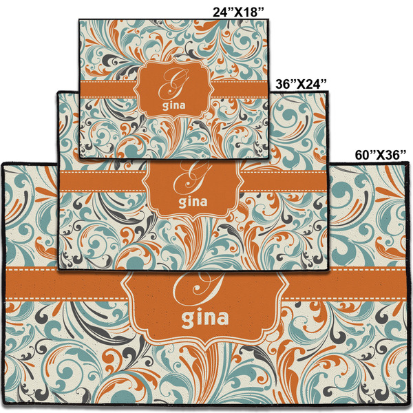 Orange & Blue Leafy Swirls Personalized Door Mat - Group Parent IMF