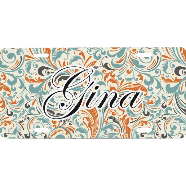 Custom Orange & Blue Leafy Swirls Front License Plate (Personalized)