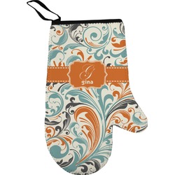 Orange & Blue Leafy Swirls Oven Mitt (Personalized)