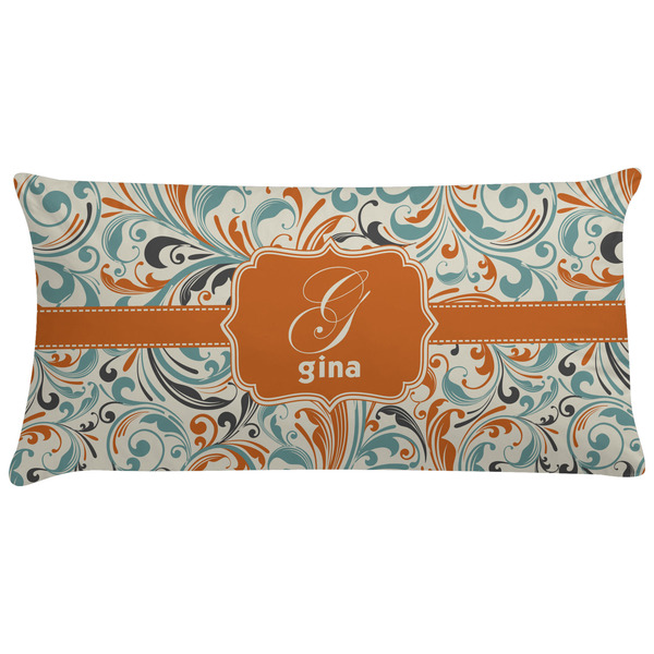 Custom Orange & Blue Leafy Swirls Pillow Case (Personalized)