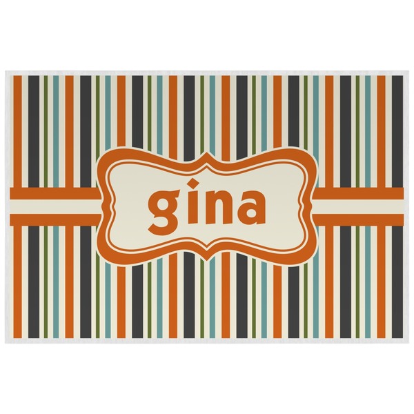 Orange & Blue Leafy Swirls Personalized Placemat (Back)