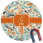 Orange & Blue Leafy Swirls Round Fridge Magnet (Personalized)