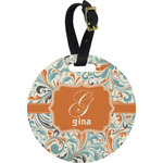 Orange & Blue Leafy Swirls Plastic Luggage Tag - Round (Personalized)