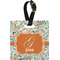 Orange & Blue Leafy Swirls Plastic Luggage Tag - Square w/ Name and Initial