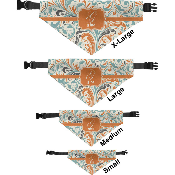 Orange & Blue Leafy Swirls Pet Bandana Sizes