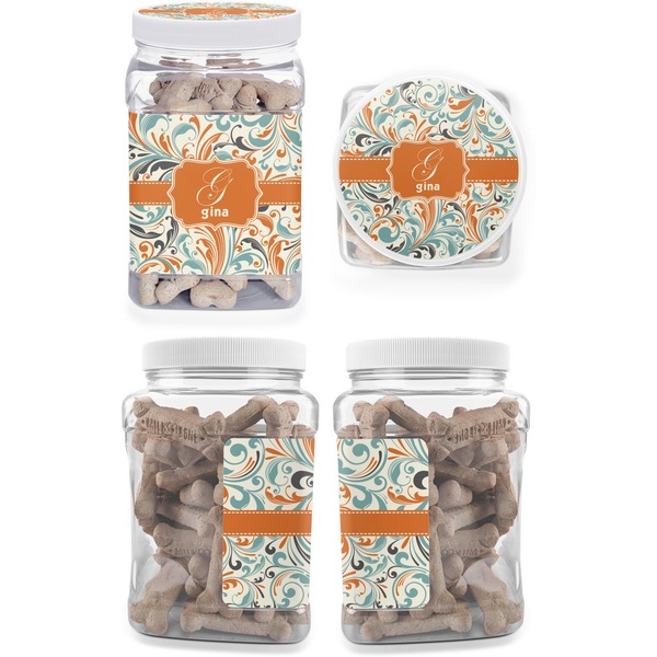 Orange & Blue Leafy Swirls Pet Treat Jar - Multiple Angles