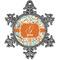 Orange & Blue Leafy Swirls Vintage Snowflake Ornament (Personalized)