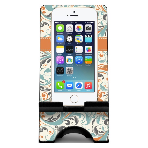 Orange & Blue Leafy Swirls Phone Stand w/ Phone
