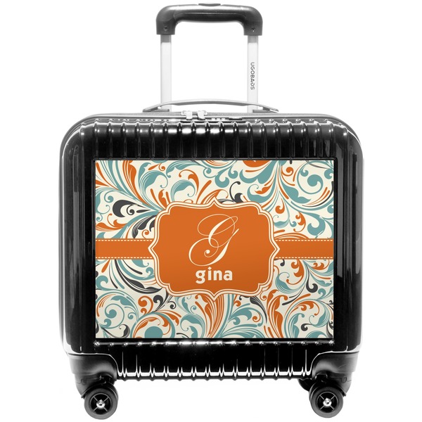 Custom Orange & Blue Leafy Swirls Pilot / Flight Suitcase (Personalized)