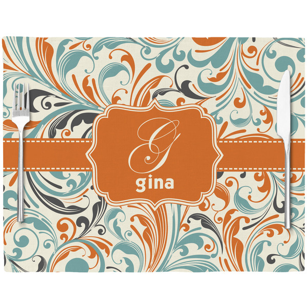 Orange & Blue Leafy Swirls Placemat with Props