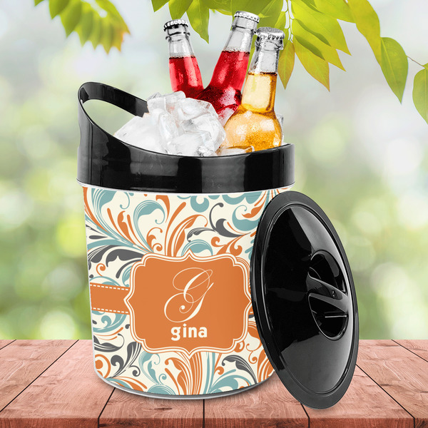 Orange & Blue Leafy Swirls Plastic Ice Bucket - LIFESTYLE