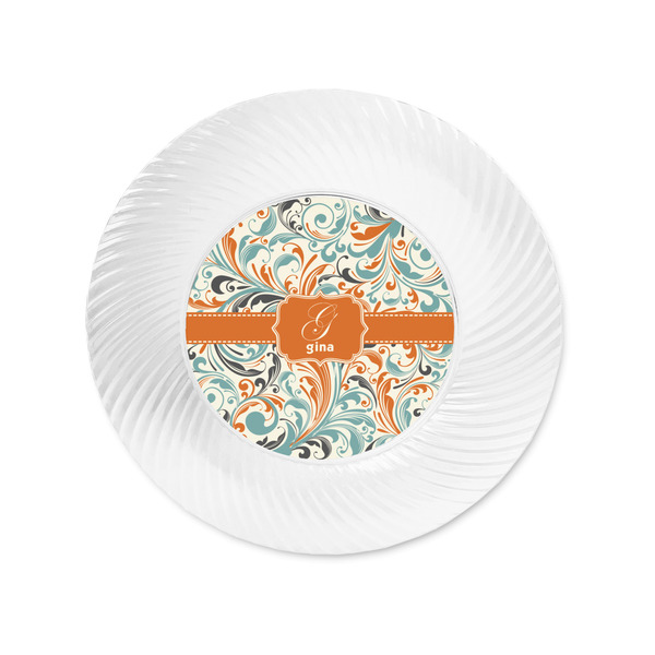 Orange & Blue Leafy Swirls Plastic Party Appetizer & Dessert Plates - Approval