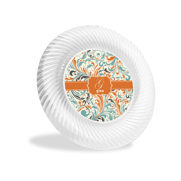 Custom Orange & Blue Leafy Swirls Plastic Party Appetizer & Dessert Plates - 6" (Personalized)