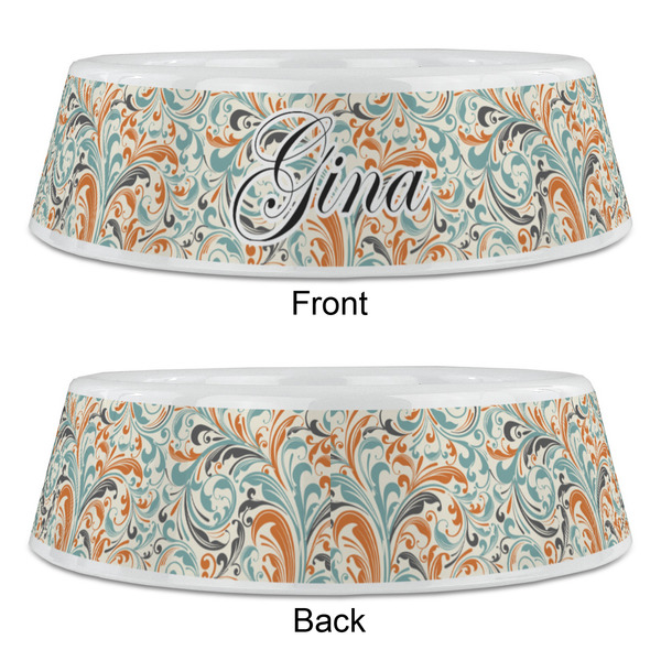 Orange & Blue Leafy Swirls Plastic Pet Bowls - Large - APPROVAL