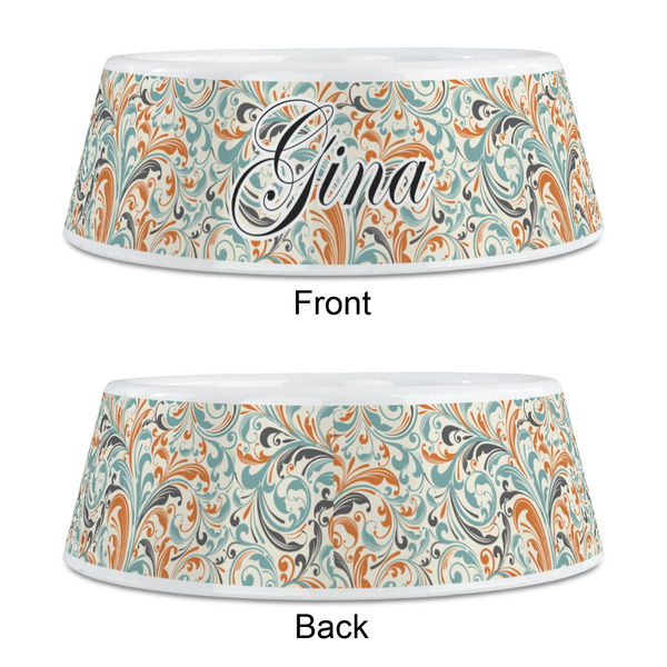 Orange & Blue Leafy Swirls Plastic Pet Bowls - Medium - APPROVAL