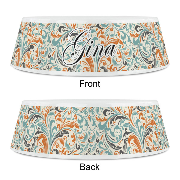 Orange & Blue Leafy Swirls Plastic Pet Bowls - Small - APPROVAL