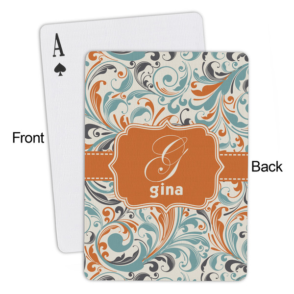 Orange & Blue Leafy Swirls Playing Cards - Approval