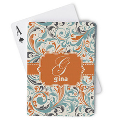 Orange & Blue Leafy Swirls Playing Cards (Personalized)