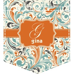 Orange & Blue Leafy Swirls Iron On Faux Pocket (Personalized)