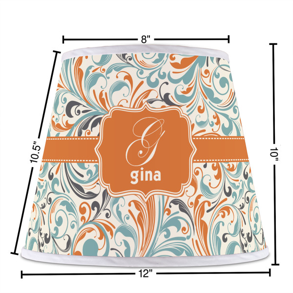 Orange & Blue Leafy Swirls Poly Film Empire Lampshade - Dimensions