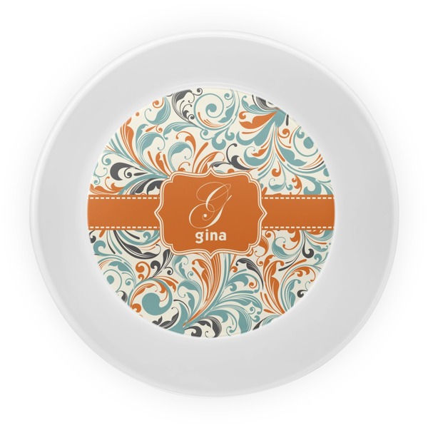 Orange & Blue Leafy Swirls Melamine Bowl - Center