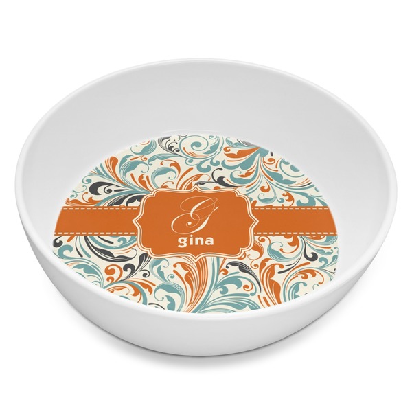 Custom Orange & Blue Leafy Swirls Melamine Bowl - 8 oz (Personalized)
