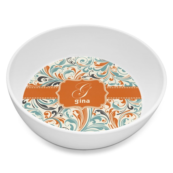Custom Orange & Blue Leafy Swirls Melamine Bowl - 8 oz (Personalized)