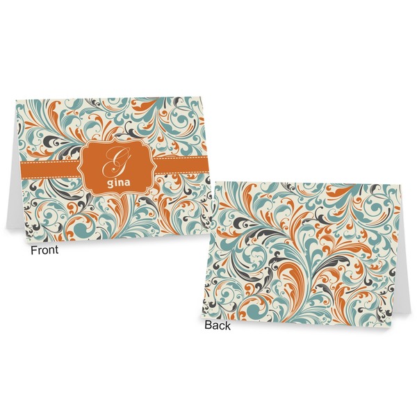 Orange & Blue Leafy Swirls Postcard - Front and Back