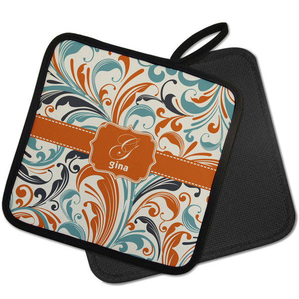 Orange & Blue Leafy Swirls Pot Holders - PARENT MAIN