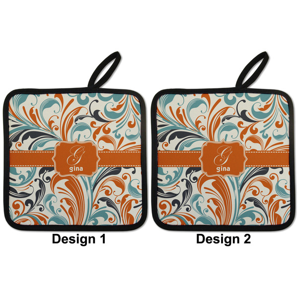 Orange & Blue Leafy Swirls Pot Holders - Set of 2 APPROVAL