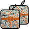 Orange & Blue Leafy Swirls Pot Holders - Set of 2 w/ Name and Initial