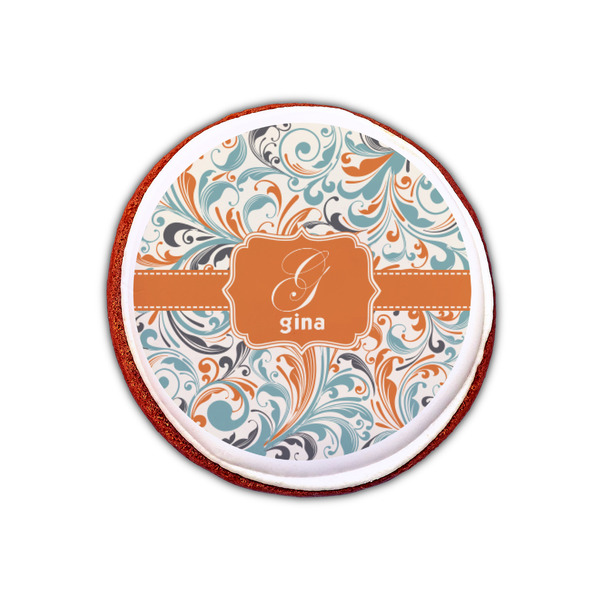 Orange & Blue Leafy Swirls Printed Icing Circle - XSmall - On Cookie