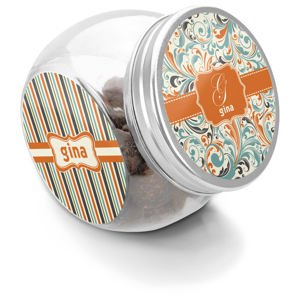 Custom Orange & Blue Leafy Swirls Puppy Treat Jar (Personalized)
