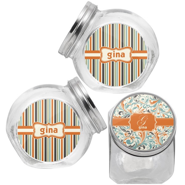 Orange & Blue Leafy Swirls Puppy Treat Jar - Top Left Right