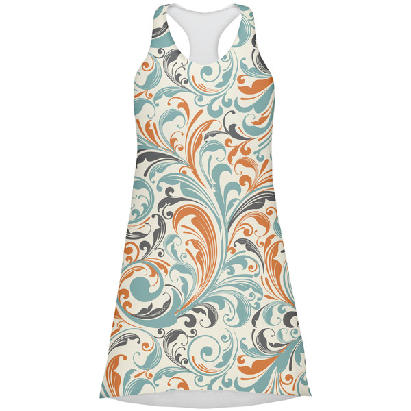Custom Orange & Blue Leafy Swirls Racerback Dress - Large