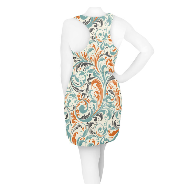 Orange & Blue Leafy Swirls Racerback Dress - On Model - Back