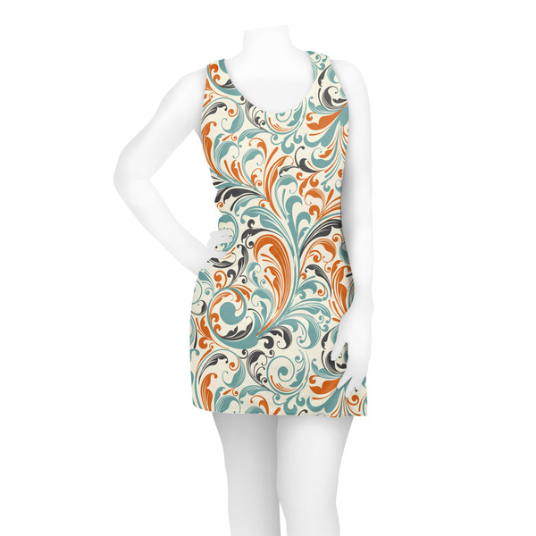Orange & Blue Leafy Swirls Racerback Dress - On Model - Front