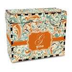 Orange & Blue Leafy Swirls Wood Recipe Box - Full Color Print (Personalized)
