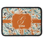 Orange & Blue Leafy Swirls Iron On Rectangle Patch w/ Name and Initial