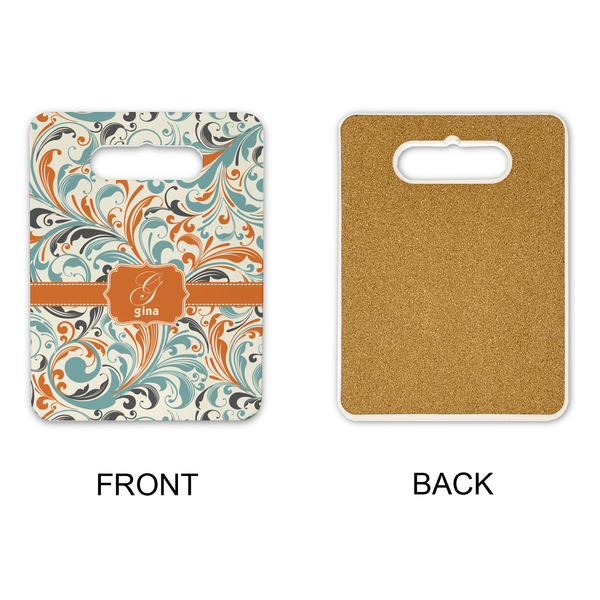 Orange & Blue Leafy Swirls Rectangle Trivet with Handle - APPROVAL