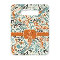 Orange & Blue Leafy Swirls Rectangular Trivet with Handle (Personalized)