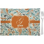 Orange & Blue Leafy Swirls Glass Rectangular Appetizer / Dessert Plate (Personalized)