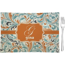 Orange & Blue Leafy Swirls Rectangular Glass Appetizer / Dessert Plate - Single or Set (Personalized)