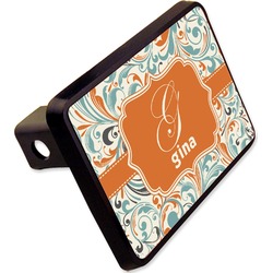 Orange & Blue Leafy Swirls Rectangular Trailer Hitch Cover - 2" (Personalized)