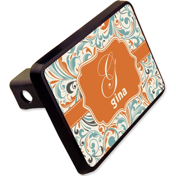 Custom Orange & Blue Leafy Swirls Rectangular Trailer Hitch Cover - 2" (Personalized)