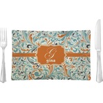 Orange & Blue Leafy Swirls Rectangular Glass Lunch / Dinner Plate - Single or Set (Personalized)