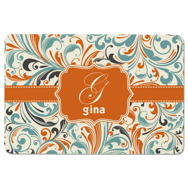 Orange & Blue Leafy Swirls Rectangular Fridge Magnet - FRONT